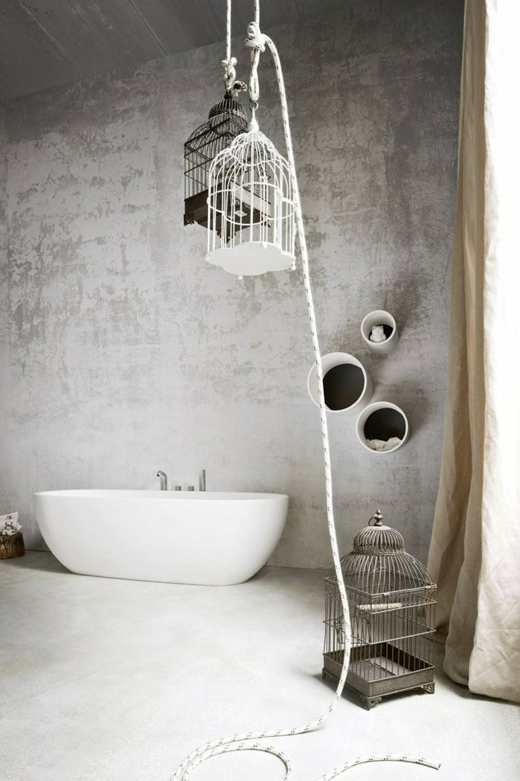 salle de bain design baignoire mur béton suspension déco mur mobilier