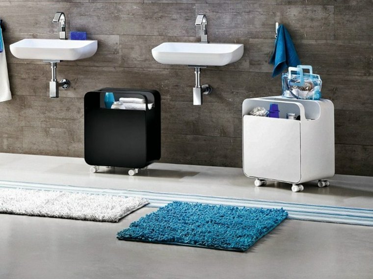 meuble de rangement pratique tapis sol bleu évier tendance idée mur bois