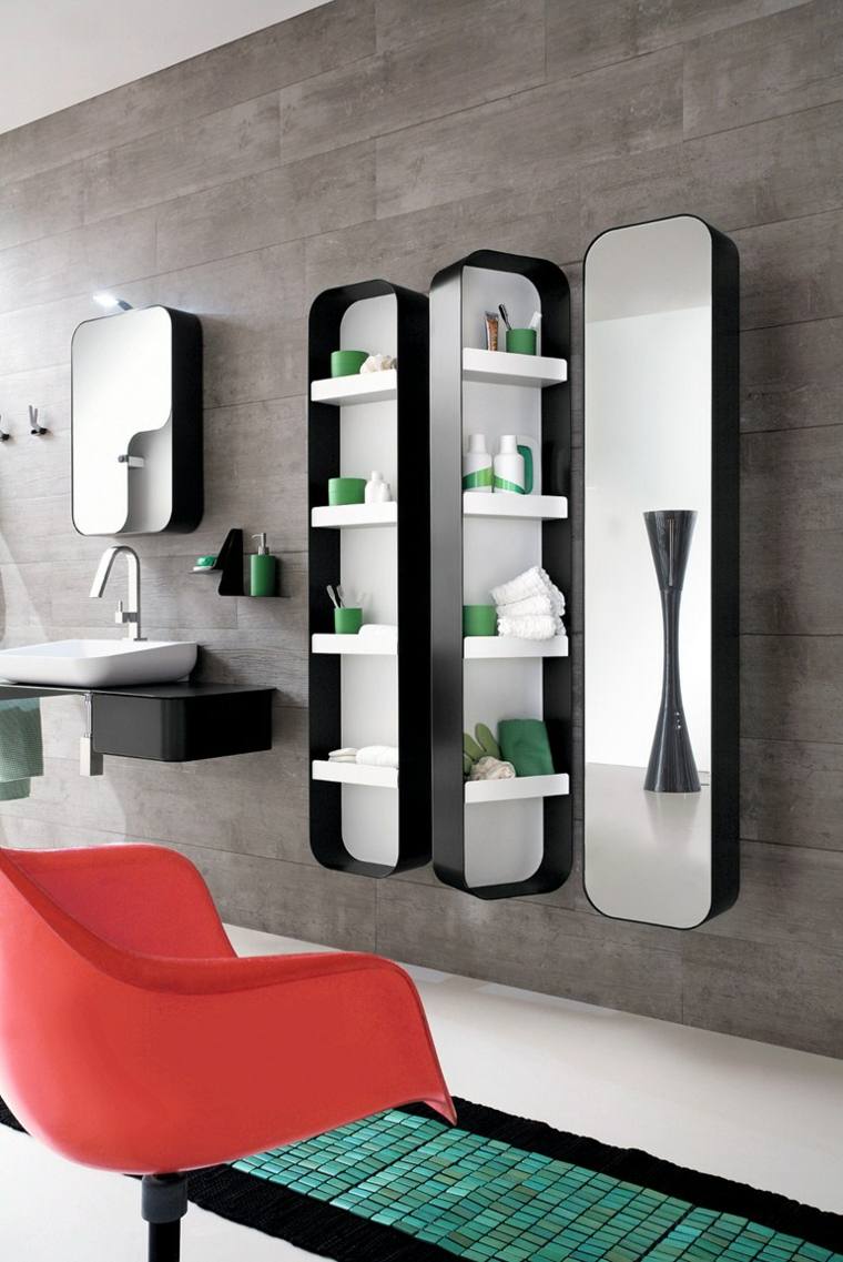 meuble pour petite salle de bain miroir design tapis sol fauteuil rouge