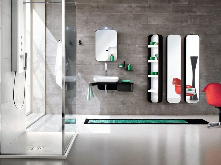 meuble pour salle de bain design miroir bois mur idée tapis sol
