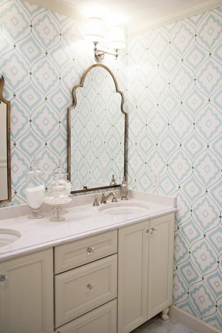 salle de bains papier peint idée miroir salle de bains meuble