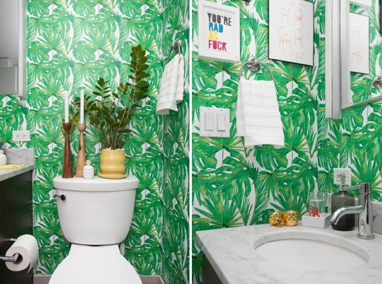 papier peint pour salle de bains idée toilettes déco