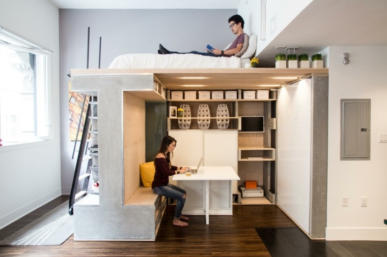 mini studio design lit mezzanine idée aménager espace design bureau 