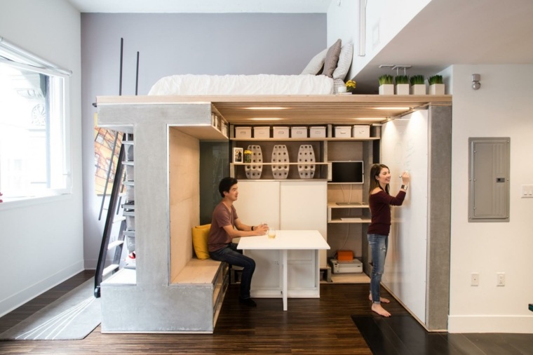 loft design petit studio aménager lit mezzanine design moderne