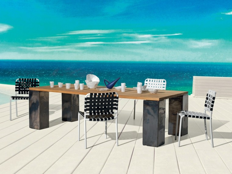table de jardin bois céramique chaise design parquet blanc