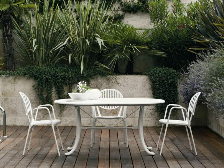 table de jardin aluminium design chaise parquet bois moderne