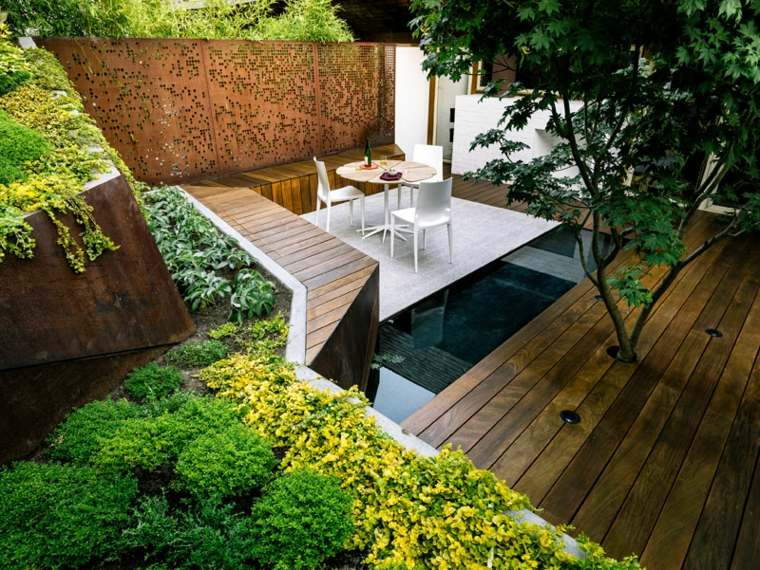 terrasse bois avec bassin eau ultra contemporain