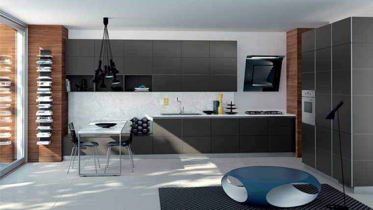 cuisine moderne design aménager mobilier idée pouf fauteuil bleu