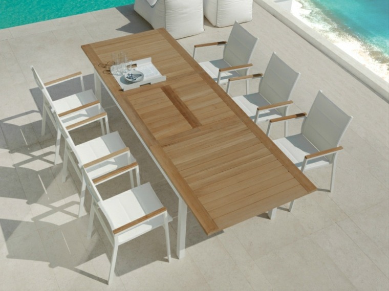 table de jardin en bois chaise bois blanc design extérieur piscine