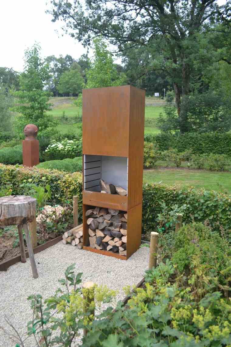 acier corten cheminee moderne jardin