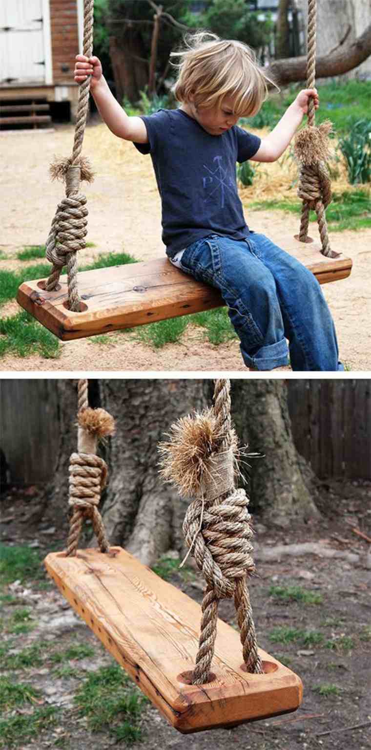 balançoire bois diy idée enfant corde suspension original aménager aire de jeux