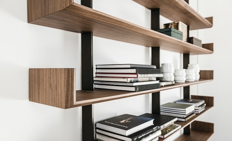 bibliothèque moderne en bois salon rangement idée design 