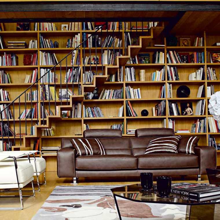 bibliothèque design moderne bois canapé cuir tendance idées