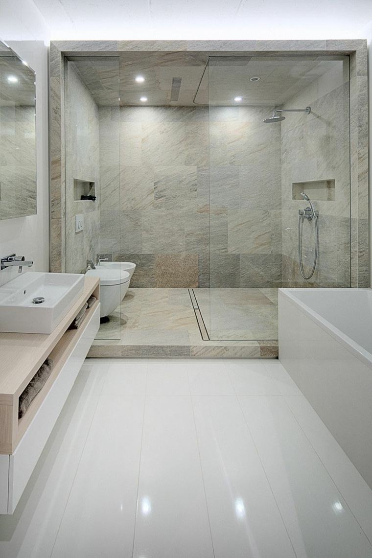 cabine de douche grise idée luminaire baignoire blanche