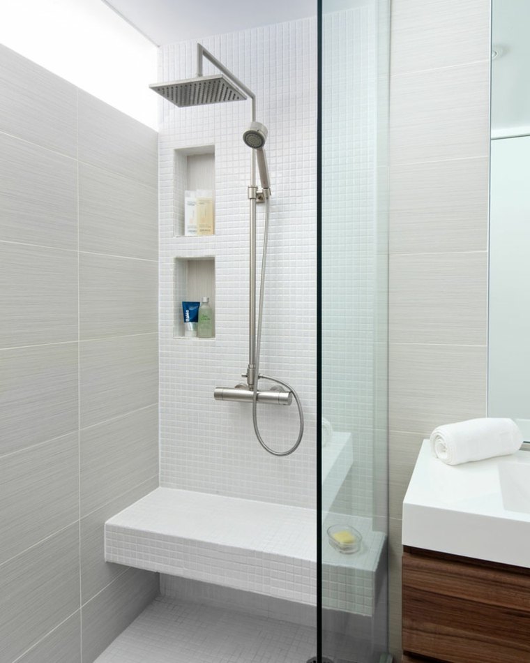 salle de bains moderne cabine de douche idée intégrée mur 