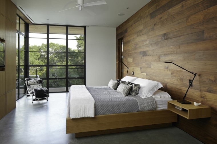 chambre revetement mur bois deco minimaliste