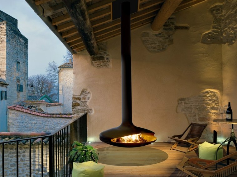 cheminée d'extérieur design moderne idee decoration terrasse