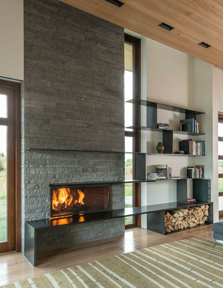 cheminees interieures deco moderne stockage meuble bois