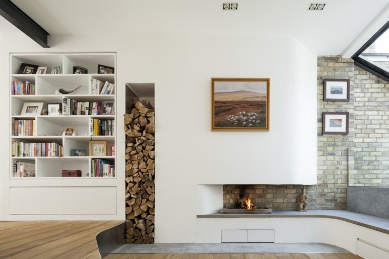 cheminée moderne design ouverte idee stockage bois integré