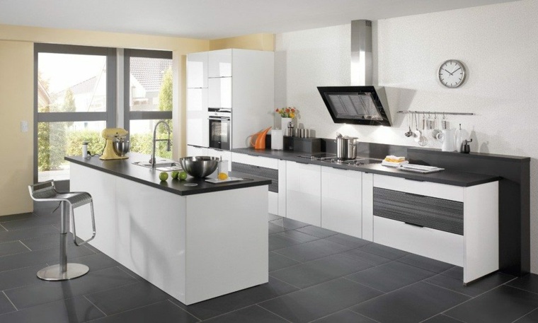 cuisine grise blanche design tabouret idée aménager espace 