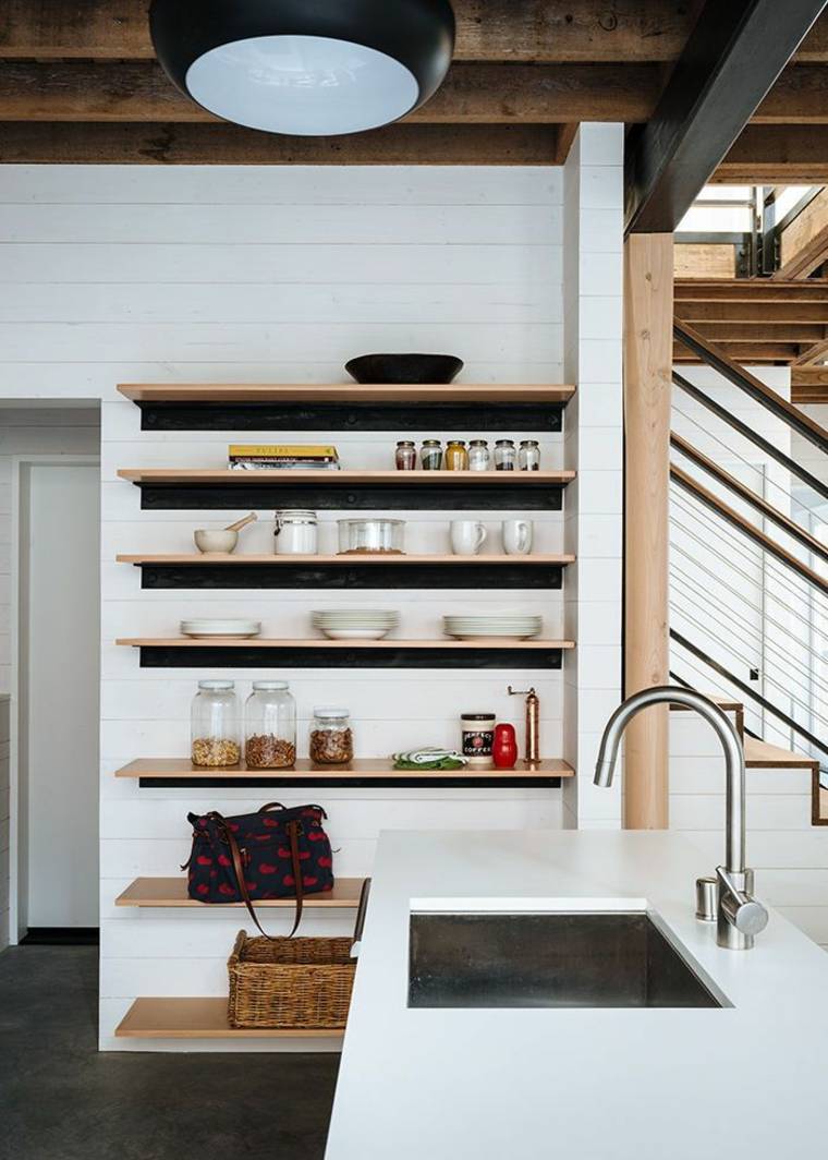 cuisine design idée séparer espace étagères bois design