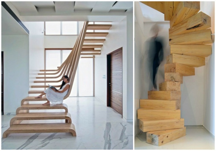 escalier design bois idee interieur compact