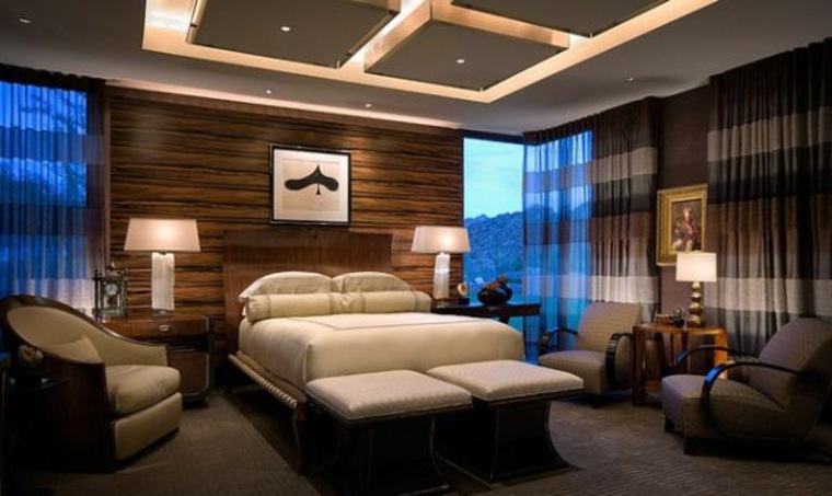 faux plafond chambre à coucher idée mur bois cadre canapé