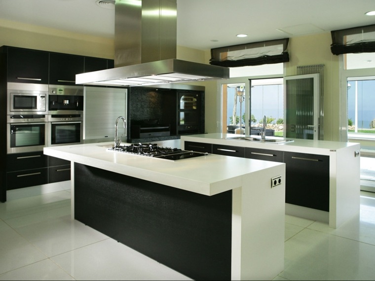 Îlot central cuisine aménager espace design noir blanc moderne 
