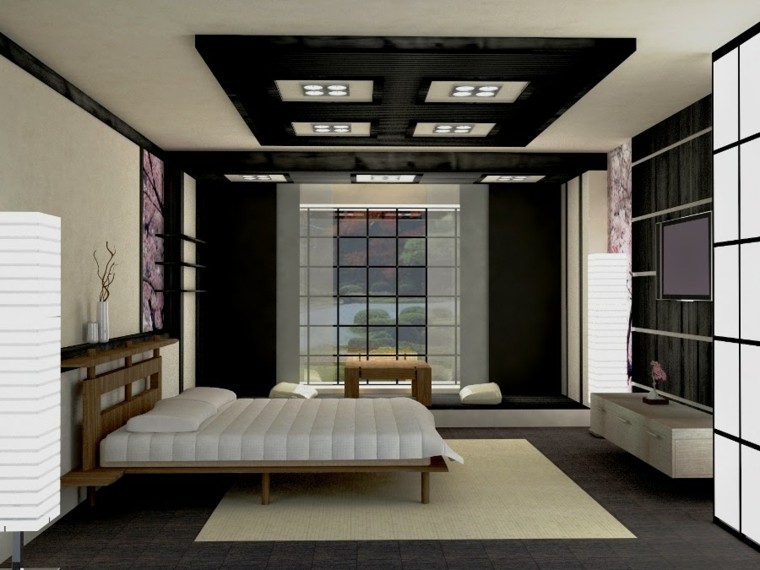 faux plafonds éclairage idée lit chambre à coucher porte coulissante lampe