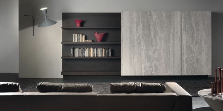 meuble cache télé idée salon étagères rangement pratiques canapé cuir