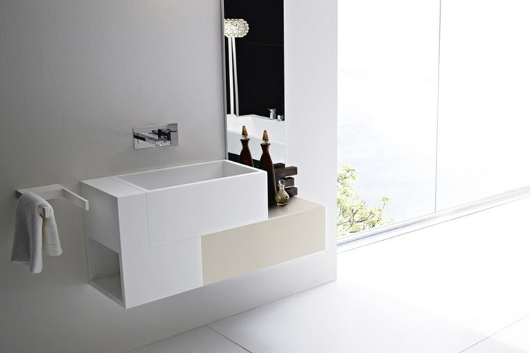 meuble salle de bain design bois suspendu moderne idée