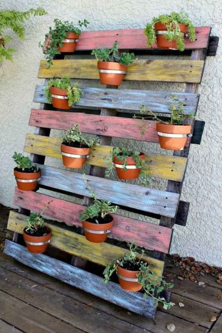 recycler des palettes en bois idée diy pots fleurs aménager extérieur déco