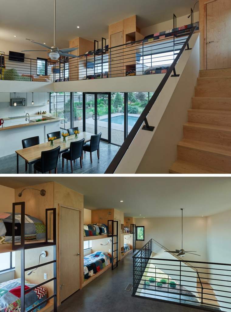 aménager un appartement ouvert moderne idée escalier bois design tendance 