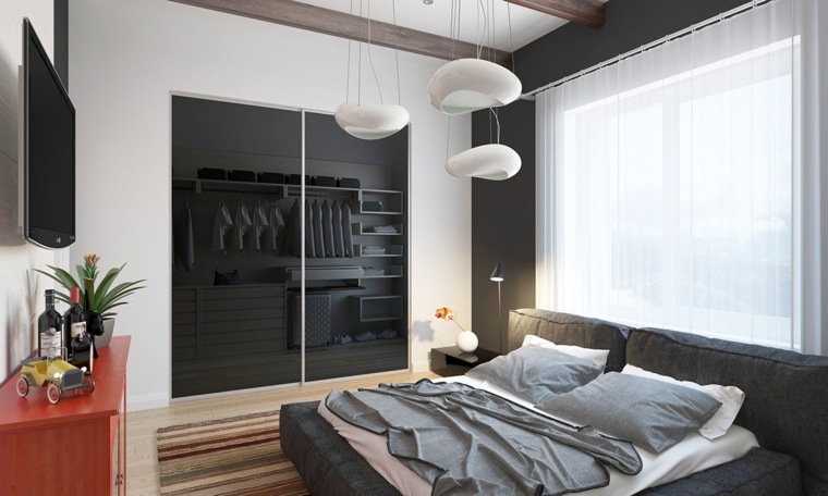 idée chambre à coucher luminaire suspension habiller mur design armoire
