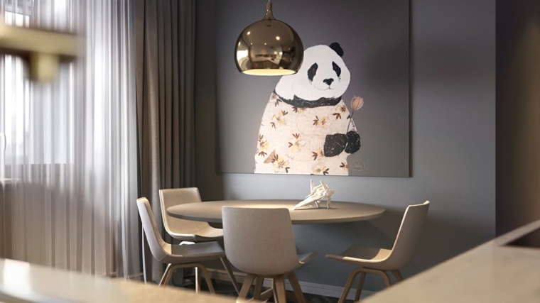habillage mur décorer tableau dessin panda table bois chaises 