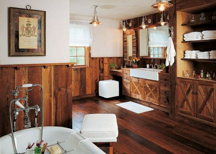 amenagement salle de bain design rustique meubles