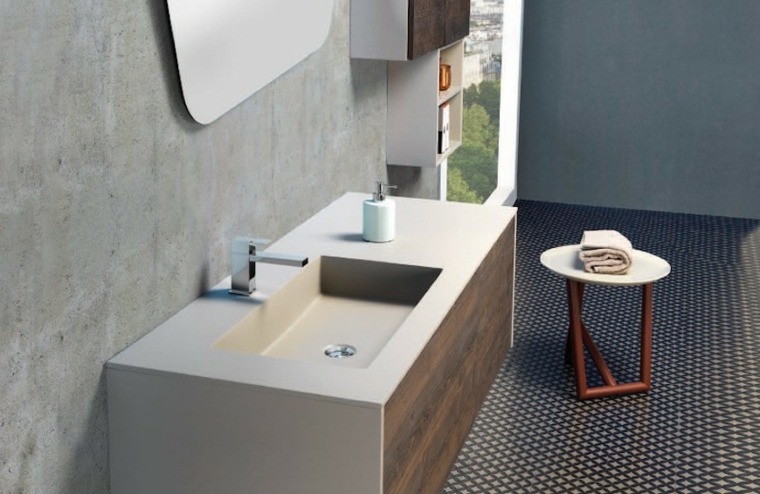 meuble salle de bain en teck design idée aménager espace moderne