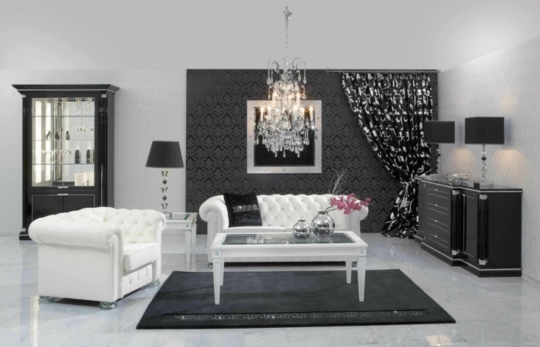 salon noir idee deco meubles blancs