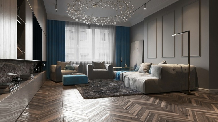 salon design parquet bois canapé aménager tapis sol 