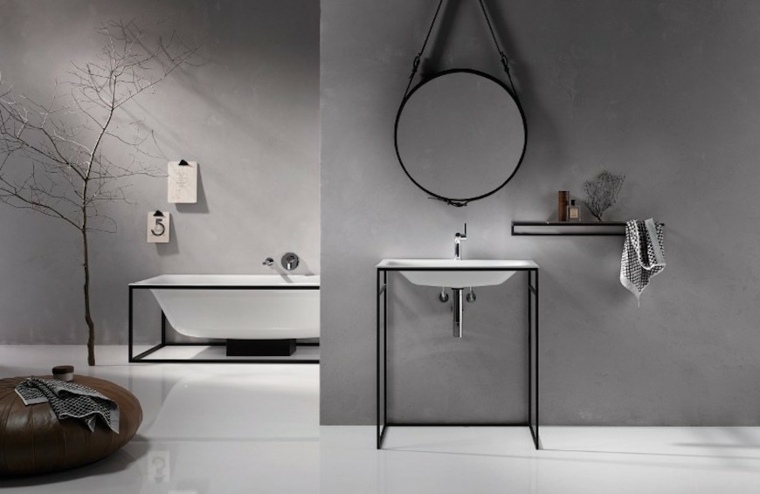 meuble salle de bain en teck design bois moderne miroir idée 