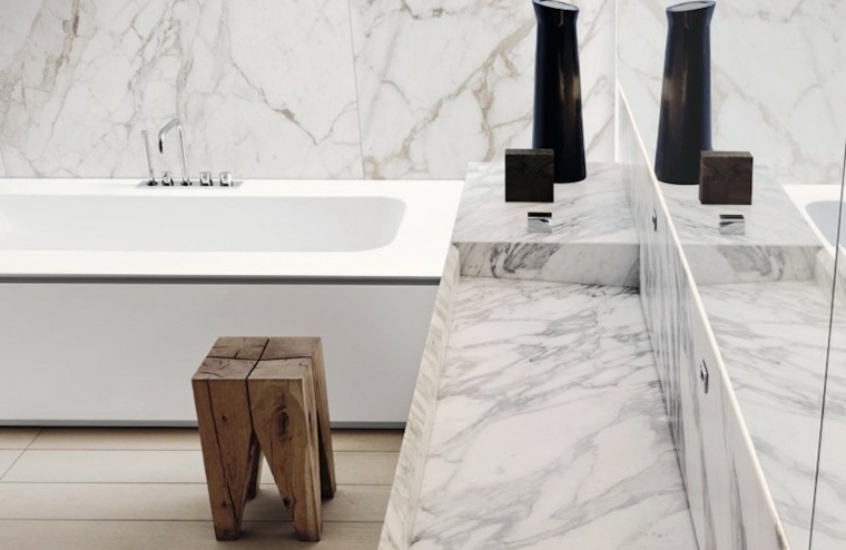 meuble salle de bain en bois design tabouret bois moderne marbre