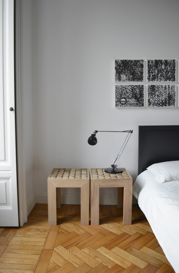 table de nuit bois déco chambre mur idée design