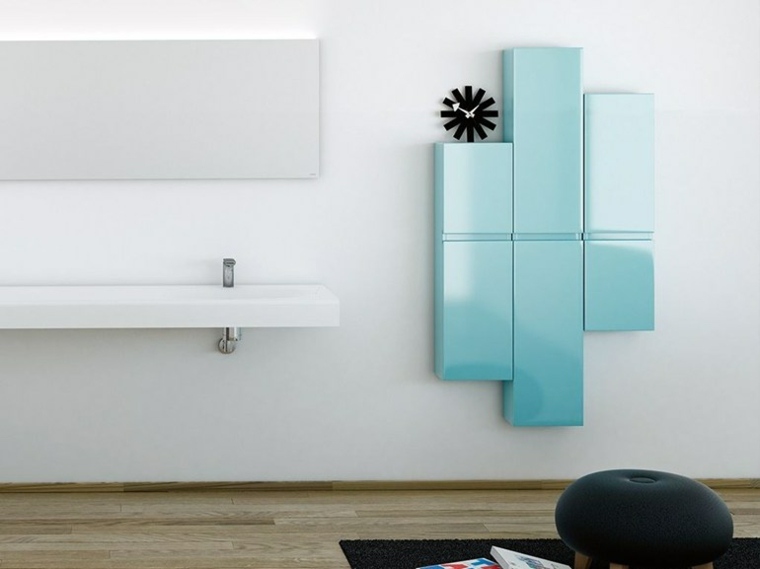 meuble salle de bain suspendu bois design miroir mur idée 
