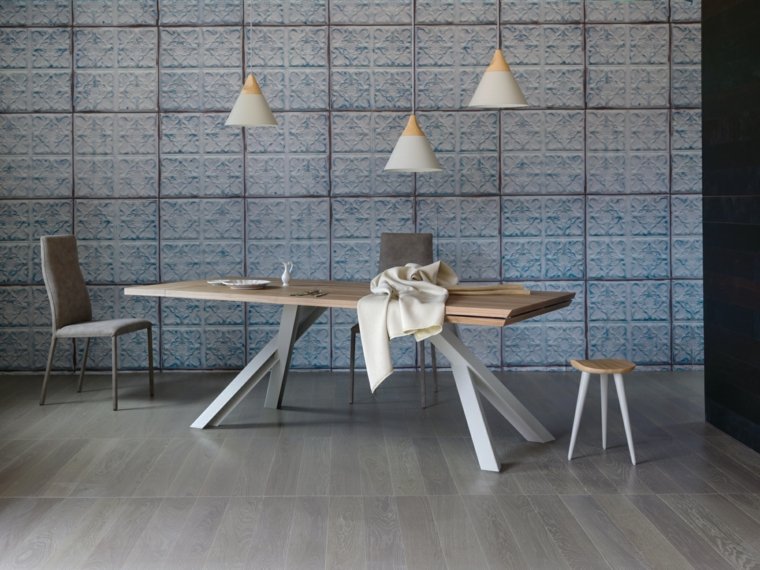 meuble de salle à manger contemporain table en bois luminaire suspension