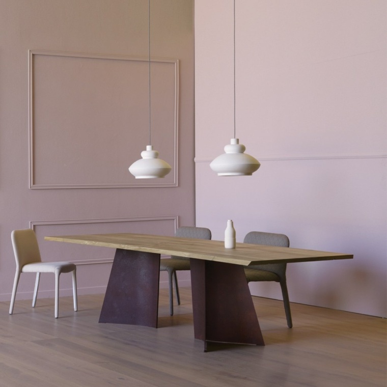 table salle à manger bois design idée lampe suspension design chaise