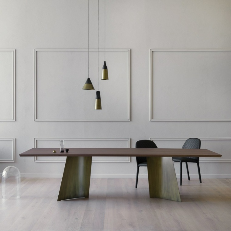 table salle à manger bois meuble contemporain éclairage 