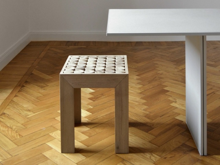 tabouret bois salle à manger assise idée table blanche bois aménager espace 