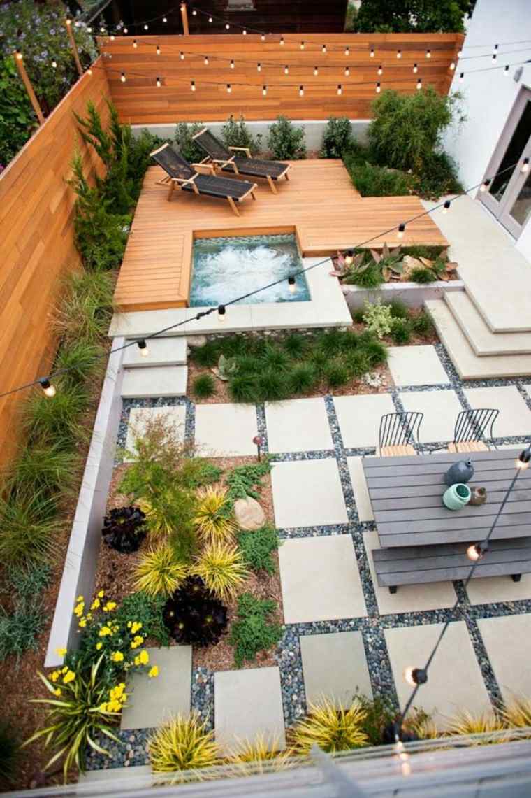 aménagement de terrasse ville éclairage idée salon jardin bois guirlande