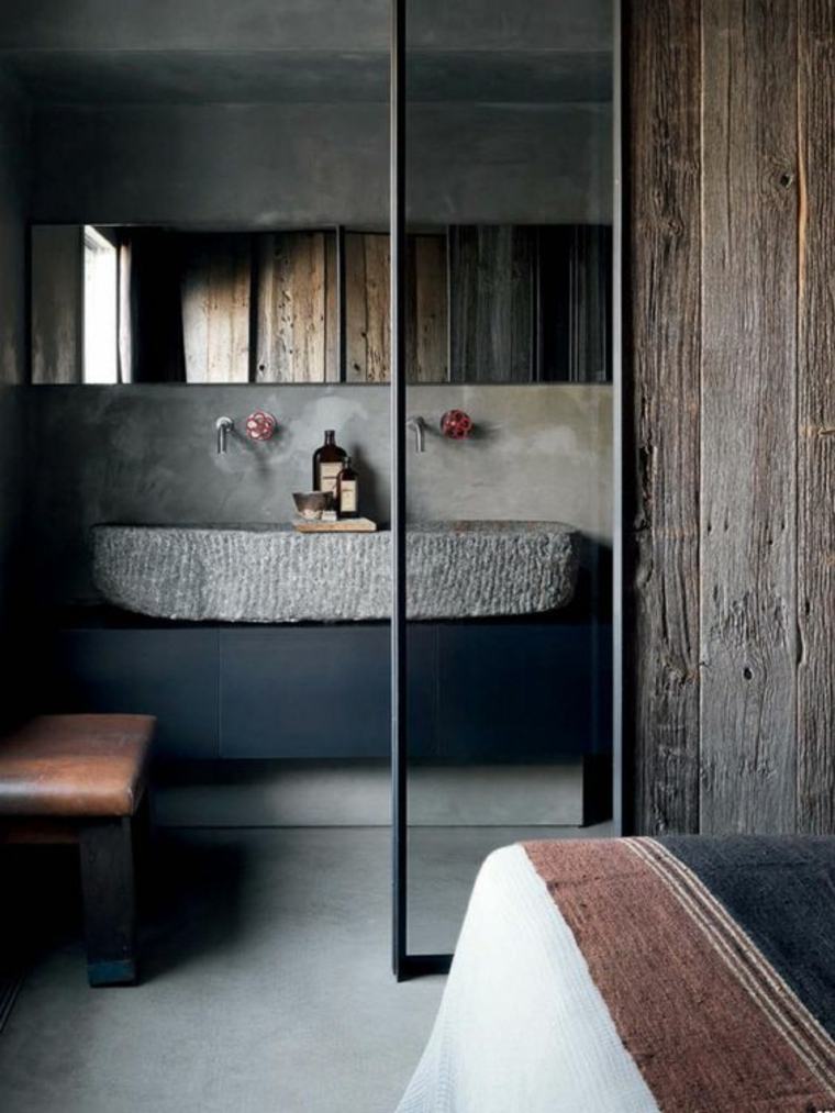 salle de bain rustique design pierre bois