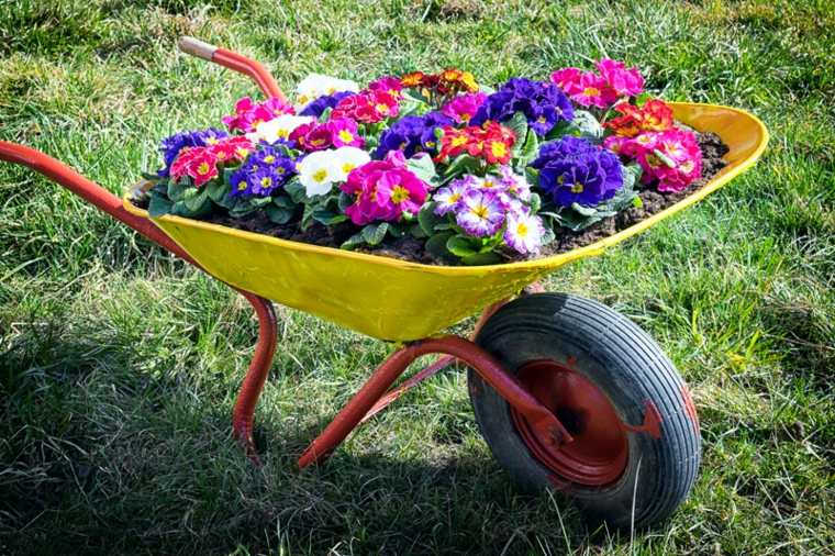 chariot décorer extérieur fleurs chariot métal pelouse idées jardin